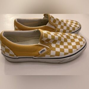 Vans Woman Yellow and White Checkered Slip Ons